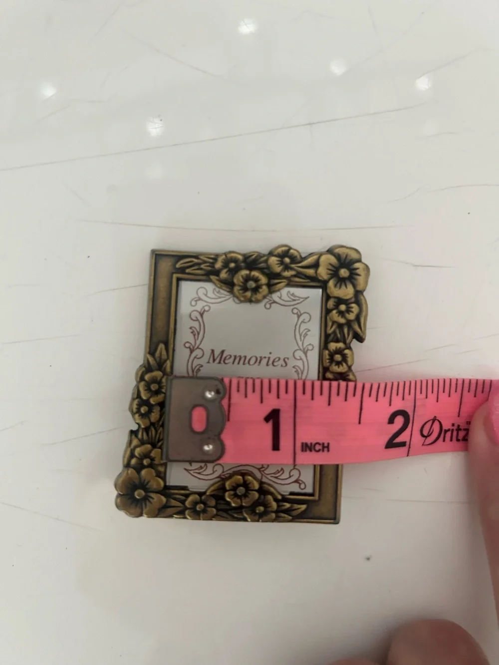Set of 2 Vintage Mini Brass Mouse Rose Picture Frames Trinket Shelf